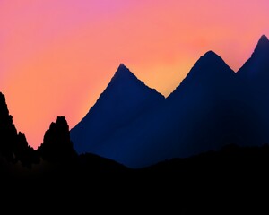 Orange Twilight Over The Dark Rocky Mountains