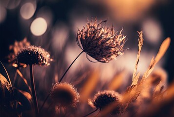 illustration of beautiful, grass cereal grain against sunlight during golden hour time	
