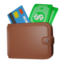 payment wallet money and card 3d illustration