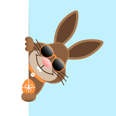 Einzelner Osterhase Sonnenbrille Mit Osterei Vertikales Banner Rechts Himmel