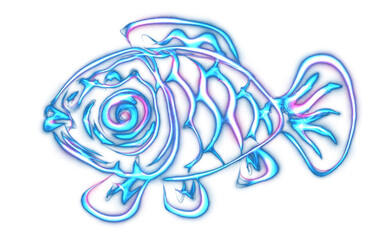 Glowing fish. Blue neon oceanic or tropical sea, resident. Futuristic digital hologram. Illustration luminescent style. png