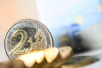 Euro argent piece banque monnaie echange change BCE - obrazy, fototapety, plakaty