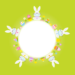 Fototapeta premium Weiße Osterhasen Maske Rahmen Rund Grün