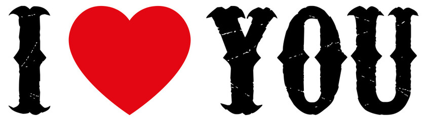 I love you con corazón rojo sin fondo. Formato PNG
