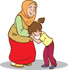 grandmother and granddaughter cartoon vector