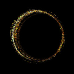 Isolated wreath of gold color from small tinsel on a black background