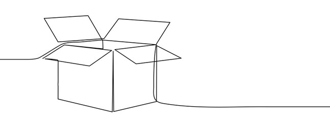Fototapeta na wymiar Continuous one line drawing silhouette of a cardboard box. Vector illustration isolated on the white background