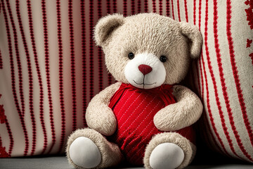 teddy bear in red and white color