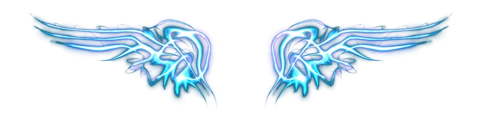 Blue neon glowing abstract blue wings. Png