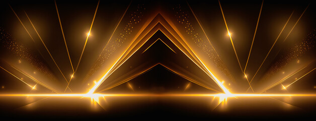 Gold lights and rays forming a triangular product podium, Generative AI