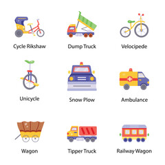 Collection of Automotives Flat Icons 

