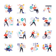 Naklejka premium Pack of Navigation Flat Illustration 