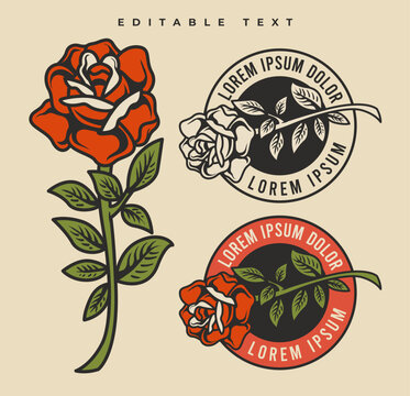 vintage rose badges and illustration pack