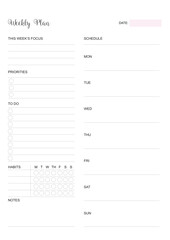 Weekly Planner Calendar, KDP Interior, To Do Planner, Vector PDF