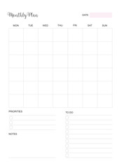 Monthly Planner Calendar, KDP Interior, To Do Planner, Vector PDF, Blank Calendar