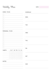 Weekly Planner Calendar, KDP Interior, To Do Planner, Vector PDF
