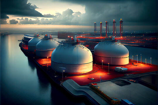 LNG Or LPG Storage Plant With Liquefied Natural Gas Tanks. Ai Generated Image