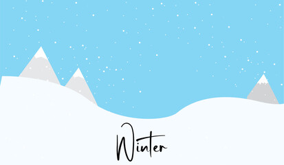 Winter background with snow, hill and a blue sky.