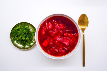 Delicious fresh red Ukrainian homemade borscht