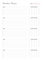 Pomodoro Planner, Productivity Planner, To Do List, Task List, Work Planner, Focus Planner, Blank Calendar