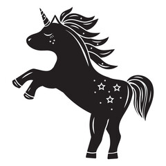 Cute cartoon isolated unicorn. Black silhouette, Vector