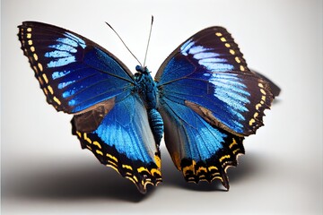 A close up of a blue butterfly