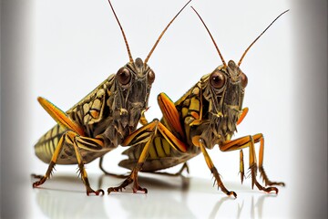 A close up of two grasshoppers