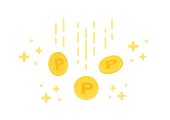 キラキラ光るポイントのマーク･P入りの落ちるコイン - ポイ活･還元･交換のイメージ素材
