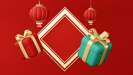 Chinese New Year celebrations , Festive gift card templates with realistic 3D design elements, holiday banners, web posters, flyers, and brochures, greeting cards . 3D Rendering