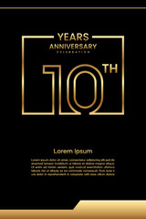 10th Anniversary template design with gold color for celebration event, invitation, banner, poster, flyer, greeting card, book cover. Vector Template