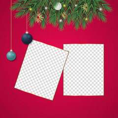 Christmas photo frame Christmas leaf golden snowflakes Christmas balls and Christmas lights