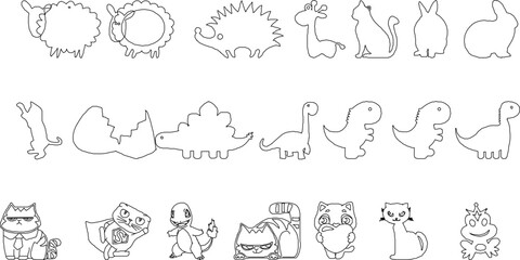 collection of cute cartoon illustration vector sketch designs for coloring