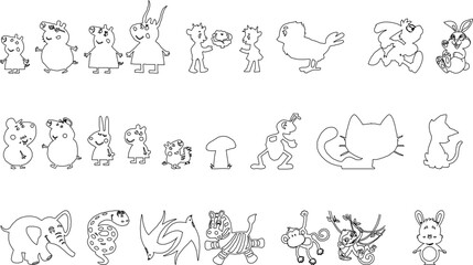 black and white animals set