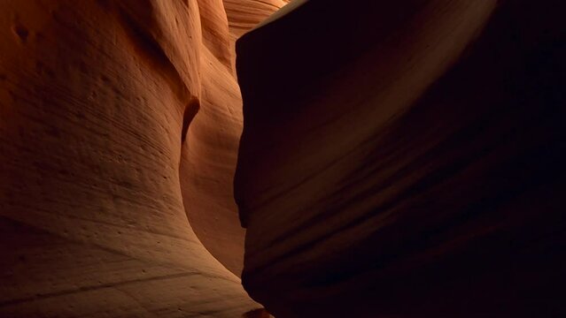 Cinematic Antelope Canyon. Travel destination. Tourist attraction. Inside the canyon.