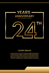 24th Anniversary template design with gold color for celebration event, invitation, banner, poster, flyer, greeting card, book cover. Vector Template