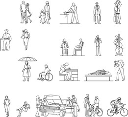 collection of vector sketch designs of illustrations of people doing activities
