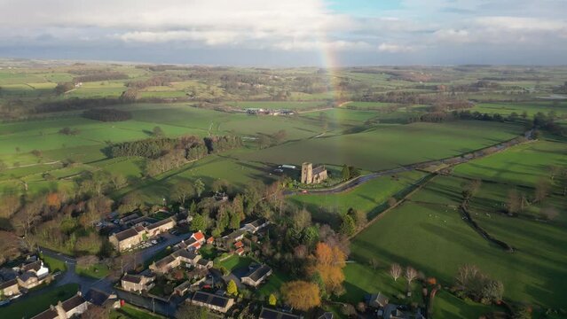 Drone footage flying over Swaledale hamlet of East Witton in Yorkshire Dales
