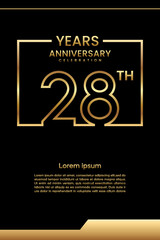 28th Anniversary template design with gold color for celebration event, invitation, banner, poster, flyer, greeting card, book cover. Vector Template