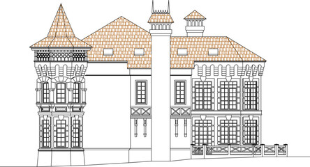 sketch vector illustration design of a magnificent castle of ancient classic kingdom in fairyland