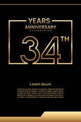 34th Anniversary template design with gold color for celebration event, invitation, banner, poster, flyer, greeting card, book cover. Vector Template