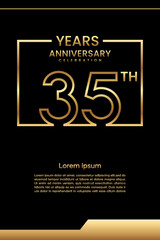 35th Anniversary template design with gold color for celebration event, invitation, banner, poster, flyer, greeting card, book cover. Vector Template