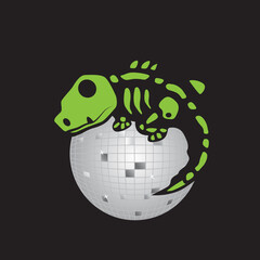disco ball and lizard skeleton