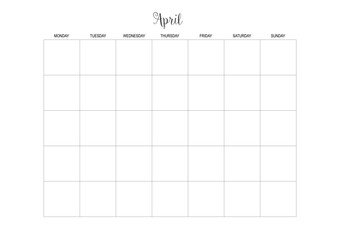 April calendar, Monthly Planner Calendar, KDP Interior, To Do Planner, Vector PDF, Blank Calendar