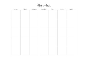 November Calendar, Monthly Planner Calendar, KDP Interior, To Do Planner, Vector PDF, Blank Calendar