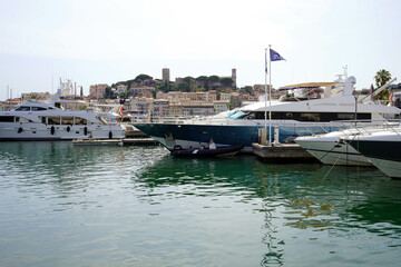 Fototapeta na wymiar Cannes port with yachts moored, France