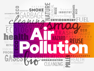 Fototapeta premium Air Pollution is the contamination of air due to the presence of substances in the atmosphere that are harmful to the health, word cloud concept background