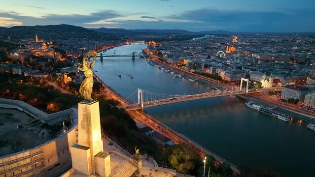 Aerial View Shot of Budapest, Hungarian Parliament Fisherman Bastion, Hungary