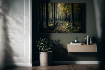 Interior of a Room With Picture of a Forest