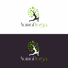 Natural Yoga logo, pose, human, green, minimalist and business logo design.
