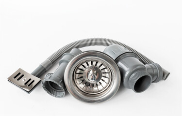 New plastic kitchen siphon isolated on white background